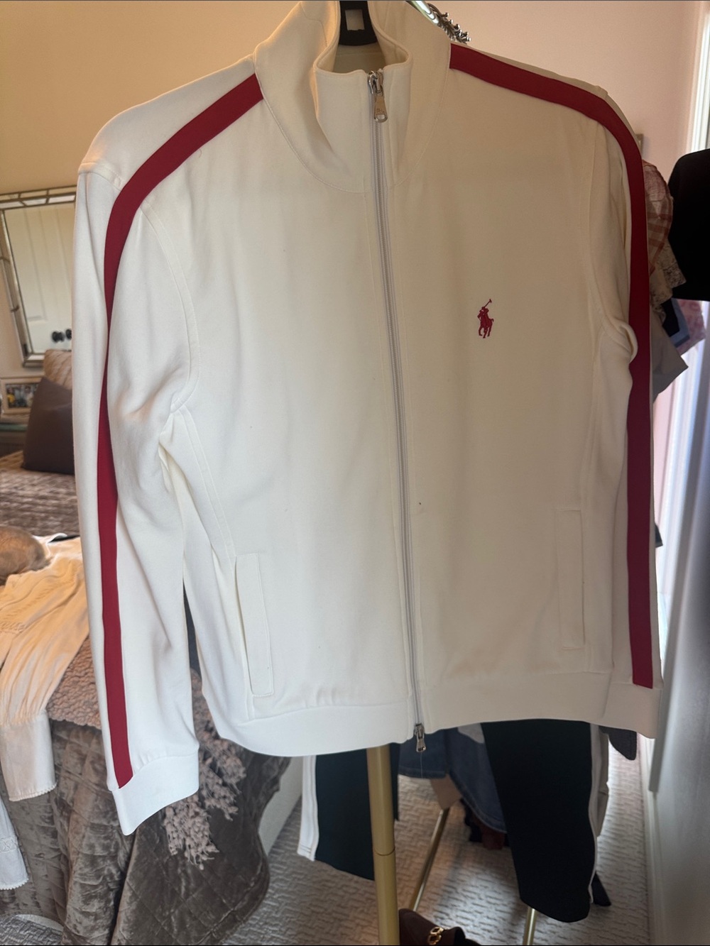 Ralph Lauren Cream Track Jacket with Red Stripes